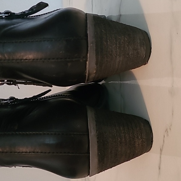 Frye Judith Black Leather Double Zips Stacked Heels Ankle Boots Booties Sz 6 - Picture 9 of 13